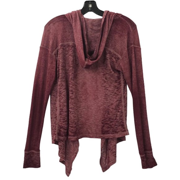 American Eagle Open Front Hooded Cardigan Womens Size S Lightweight Burgundy - Picture 2 of 16